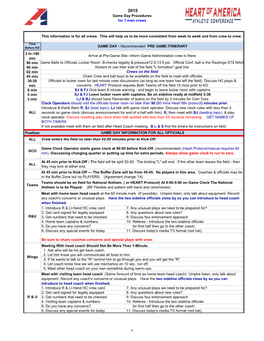 Game Day Procedures for 7-Man Crews 1 3 Hr-180 Min