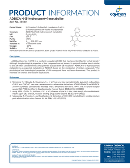 PRODUCT INFORMATION ADBICA N-(5-Hydroxypentyl) Metabolite Item No