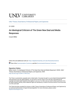 An Ideological Criticism of the Green New Deal and Media Responses