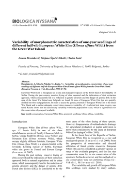 Variability of Morphometric Caracteristics of One-Year Seedlings of Different Half-Sib European White Elm (Ulmus Effusa Wild.) from the Great War Island