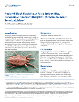 Red and Black Flat Mite, a False Spider Mite, Brevipalpus Phoenicis (Geijskes) (Arachnida: Acari: Tenuipalpidae)1 H