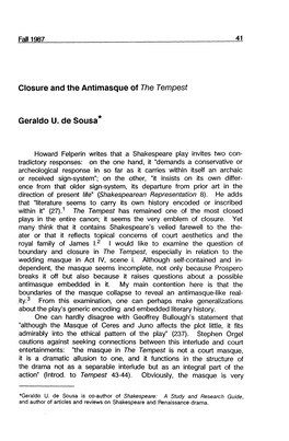 Closure and the Antimasque of the Tempest Geraldo U. De Sousa*