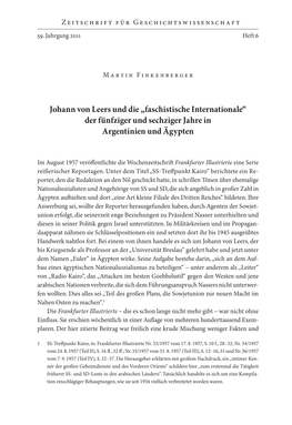 Johann Von Leers Und Die „Faschistische Internationale“ Der Fünfziger Und Sechziger Jahre in Argentinien Und Ägypten