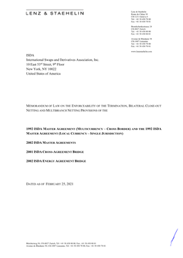 ISDA International Swaps and Derivatives Association, Inc. 10 East 53Rd Street, 9Th Floor New York, NY 10022 United States of America