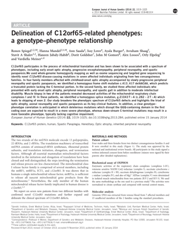 Delineation of C12orf65-Related Phenotypes: a Genotype&Ndash