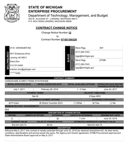 STATE of MICHIGAN ENTERPRISE PROCUREMENT Department of Technology, Management, and Budget 525 W