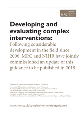 MRC Guidance on Developing and Evaluating Complex Interventions