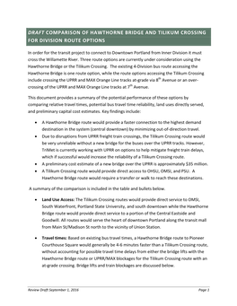 Draft Comparison of Hawthorne Bridge and Tilikum Crossing for Division Route Options