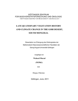 Late Quaternary Vegetation History and Climate Change in the Gobi Desert, South Mongolia