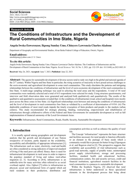 The Conditions of Infrastructure and the Development of Rural Communities in Imo State, Nigeria