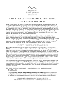 Mfre Main Stem Salmon River Itinerary