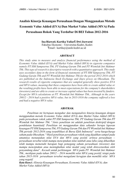 (EVA) Dan Market Value Added (MVA) Pada Perusahaan Rokok Yang Terdaftar Di BEI Tahun 2012-2016
