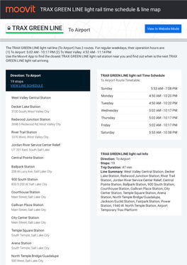 TRAX GREEN LINE Light Rail Time Schedule & Line Route