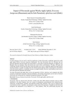 Impact of Flavonoids Against Woolly Apple Aphid, Eriosoma Lanigerum (Hausmann) and Its Sole Parasitoid, Aphelinus Mali (Hald.)