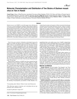 Molecular Characterization and Distribution of Two Strains of Dasheen Mosaic Virus on Taro in Hawaii