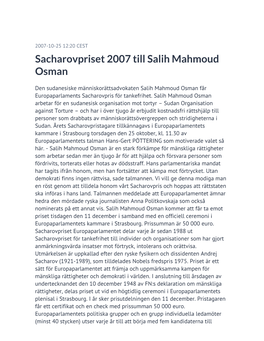 Sacharovpriset 2007 Till Salih Mahmoud Osman