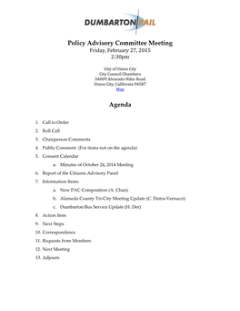 Policy Advisory Committee Meeting Agenda