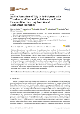 In Situ Formation of Tib2 in Fe-B System with Titanium Addition and Its Influence on Phase Composition, Sintering Process and Me