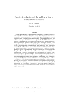 Symplectic Reduction and the Problem of Time in Nonrelativistic Mechanics