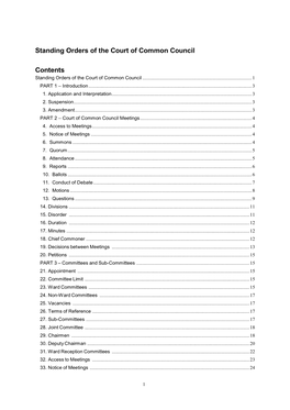 Standing Orders of the Court of Common Council Contents