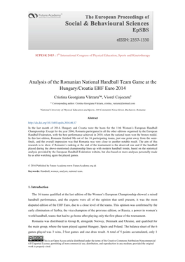 Analysis of the Romanian National Handball Team Game at the Hungary/Croatia EHF Euro 2014