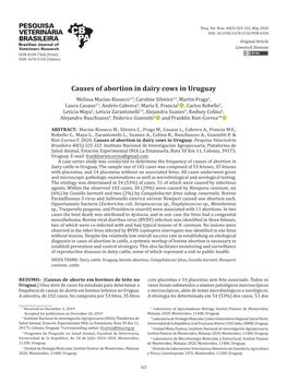 Causes of Abortion in Dairy Cows in Uruguay Melissa Macías-Rioseco2,3, Caroline Silveira2,3, Martin Fraga2, Laura Casaux2,3, Andrés Cabrera4, María E