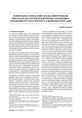 Europeanul Costa-Foru Și Liga Drepturilor Omului Și Ale Cetățenilor Pentru Integrarea Basarabiei În Viața Politică a României După 1918