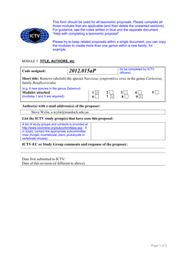 The Species Narcissus Symptomless Virus in the Genus Carlavirus, Family Betaflexiviridae. 2012