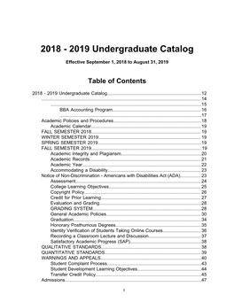 2018 - 2019 Undergraduate Catalog