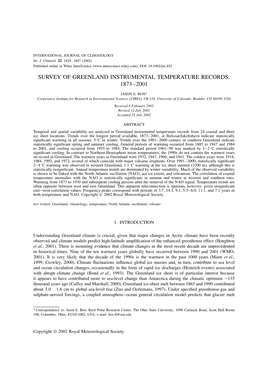 Survey of Greenland Instrumental Temperature Records: 1873–2001