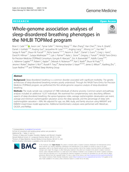 Whole-Genome Association Analyses of Sleep-Disordered Breathing Phenotypes in the NHLBI Topmed Program Brian E