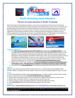 Pacific Swimming Coach Education the Best of Coach Education to Pacific Swimming