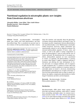 Nutritional Regulation in Mixotrophic Plants: New Insights from Limodorum Abortivum