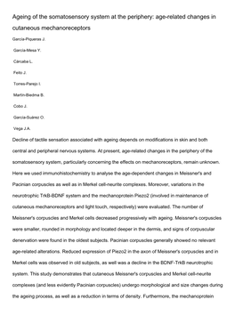 Ageing of the Somatosensory System at the Periphery: Age-Related Changes in Cutaneous Mechanoreceptors