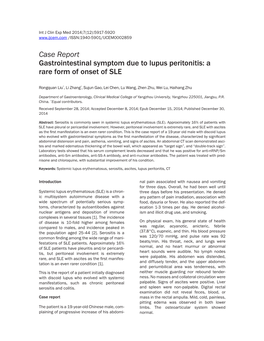 Case Report Gastrointestinal Symptom Due to Lupus Peritonitis: a Rare Form of Onset of SLE