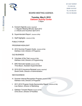 BOARD MEETING AGENDA Tuesday, May 8, 2012 Oaklawn