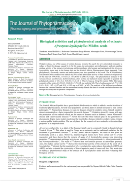 Biological Activities and Phytochemical Analysis of Extracts ISSN 2320-480X JPHYTO 2017; 6(2): 102-106 Afrostyrax Lepidophyllus Mildbr