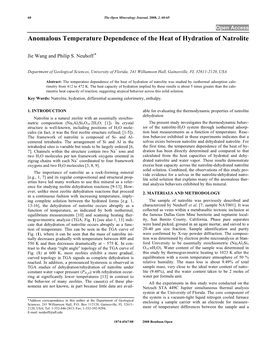 Anomalous Temperature Dependence of the Heat of Hydration of Natrolite