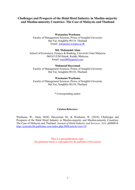 Challenges and Prospects of the Halal Hotel Industry in Muslim-Majority and Muslim-Minority Countries: the Case of Malaysia and Thailand