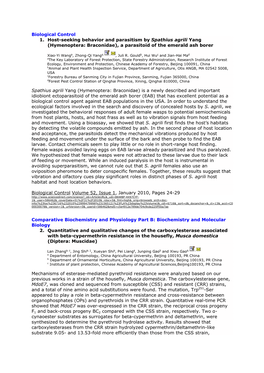 Biological Control 1. Host-Seeking Behavior and Parasitism by Spathius Agrili Yang (Hymenoptera: Braconidae), a Parasitoid of the Emerald Ash Borer