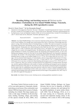 Breeding Biology and Hatching Success of Chelonia Mydas (Testudines: Cheloniidae) in Aves Island Wildlife Refuge, Venezuela, During the 2010 Reproductive Season