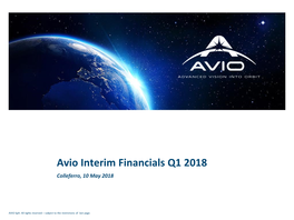 Avio Q1 2018 Highlights