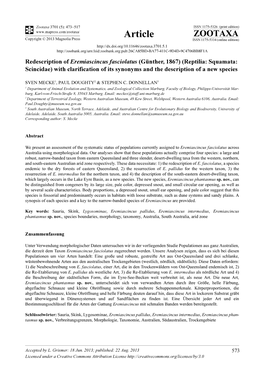 Redescription of Eremiascincus Fasciolatus (Günther, 1867) (Reptilia: Squamata: Scincidae) with Clarification of Its Synonyms and the Description of a New Species