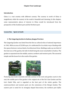 Chapter Four Landscape Introduction China Is a Vast Country With