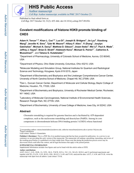 Covalent Modifications of Histone H3K9 Promote Binding of CHD3