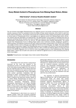 Heavy Metals Content in Phaeophyceae from Malang Rapat Waters, Bintan