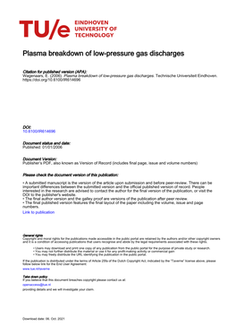 Plasma Breakdown of Low-Pressure Gas Discharges