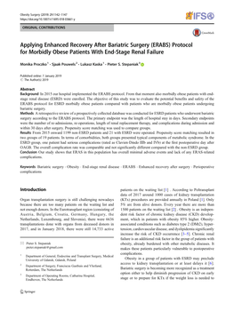 Applying Enhanced Recovery After Bariatric Surgery (ERABS) Protocol for Morbidly Obese Patients with End-Stage Renal Failure