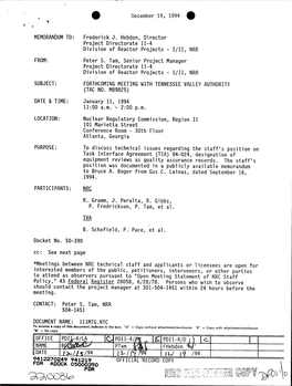 Notification of 950111 Meeting W/TVA in Atlanta,GA to Discuss TIA