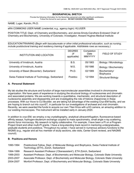 OMB No. 0925-0046, Biographical Sketch Format Page